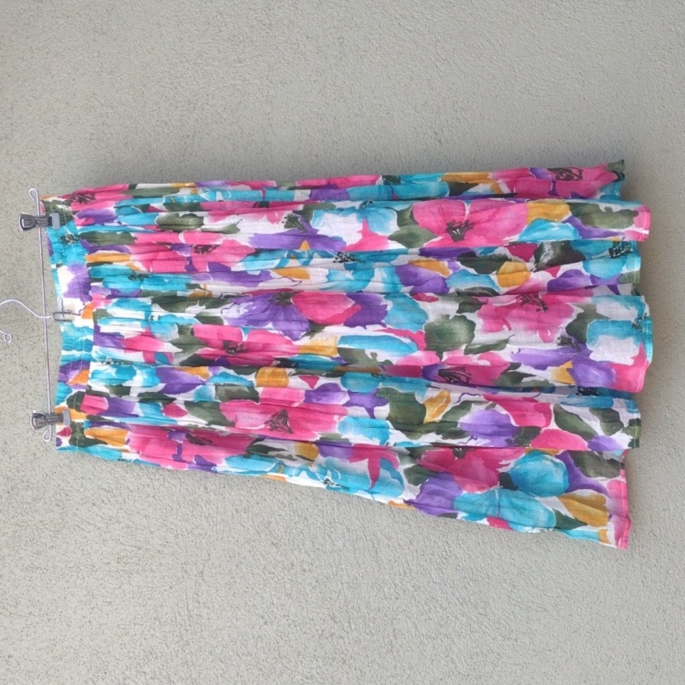 1960s Koret Colorful Sheer Floral Cotton Midi Skirt Women's Small Petite